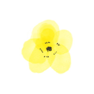 水彩画調の丸めのお花のスタンプ（イエロー）