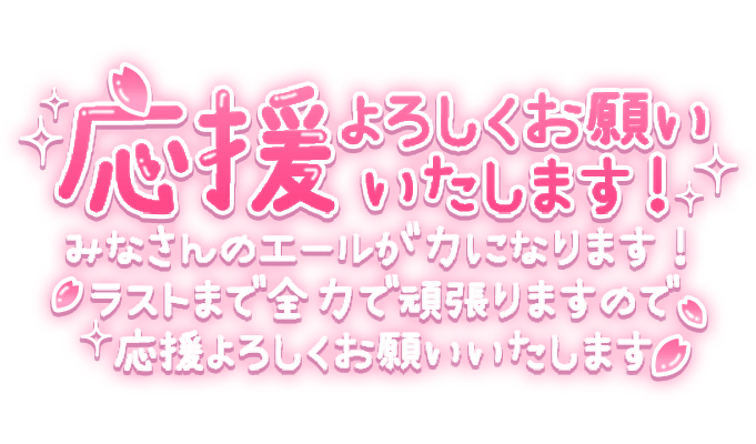 「応援よろしくお願いいたします！みなさんのエールが力になります！ラストまで全力で頑張りますので応援よろしくお願いいたします」手書き風長文メッセージのスタンプ