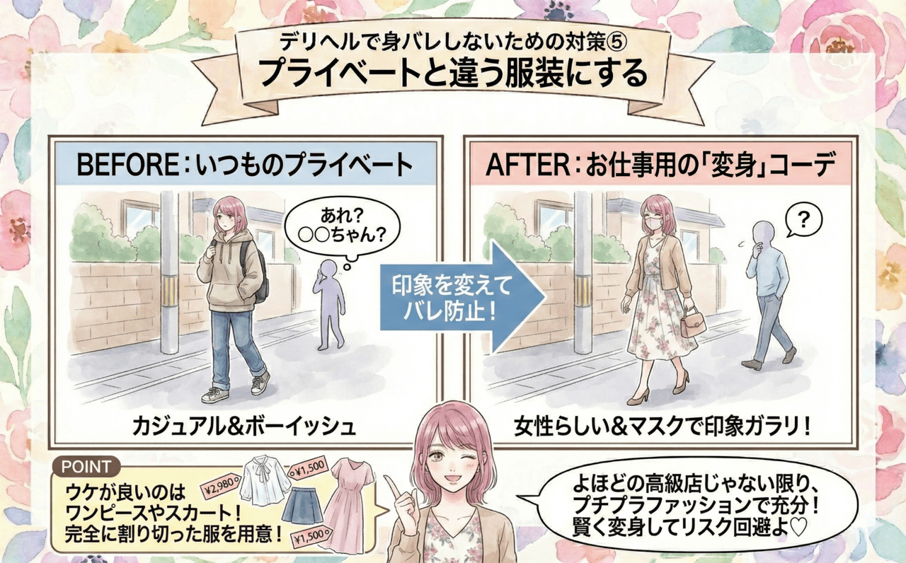 デリヘルで身バレしないための対策⑤プライベートと違う服装にする