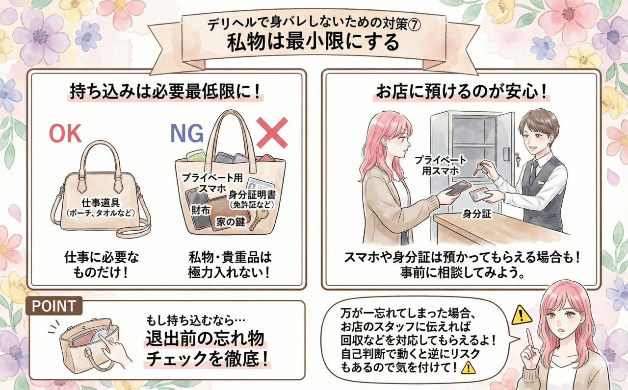 デリヘルで身バレしないための対策⑦私物は最小限にする