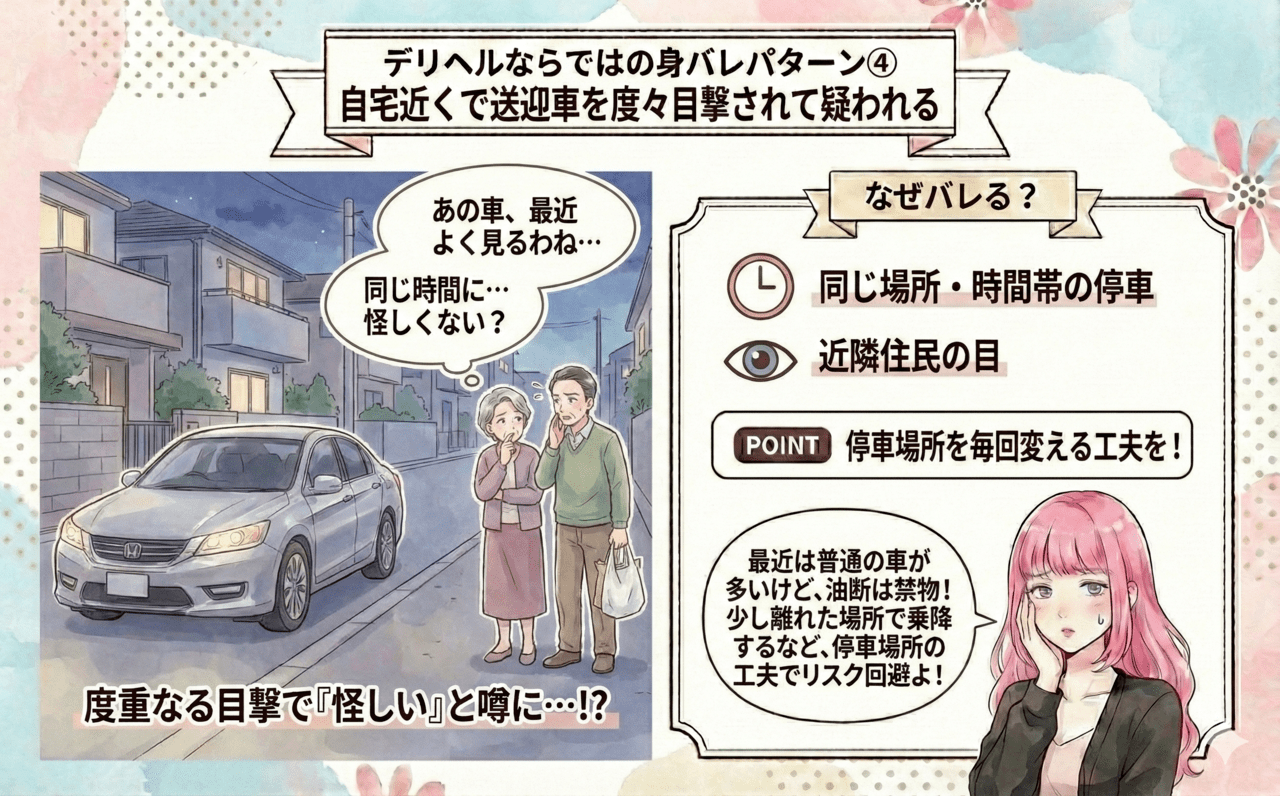 デリヘルならではの身バレパターン➃自宅近くで送迎車を度々目撃されて疑われる
