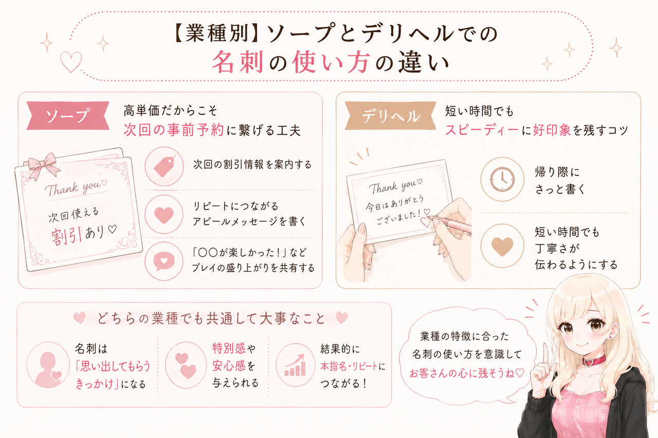 【業種別】ソープとデリヘルでの名刺の使い方の違い｜ジョシミル