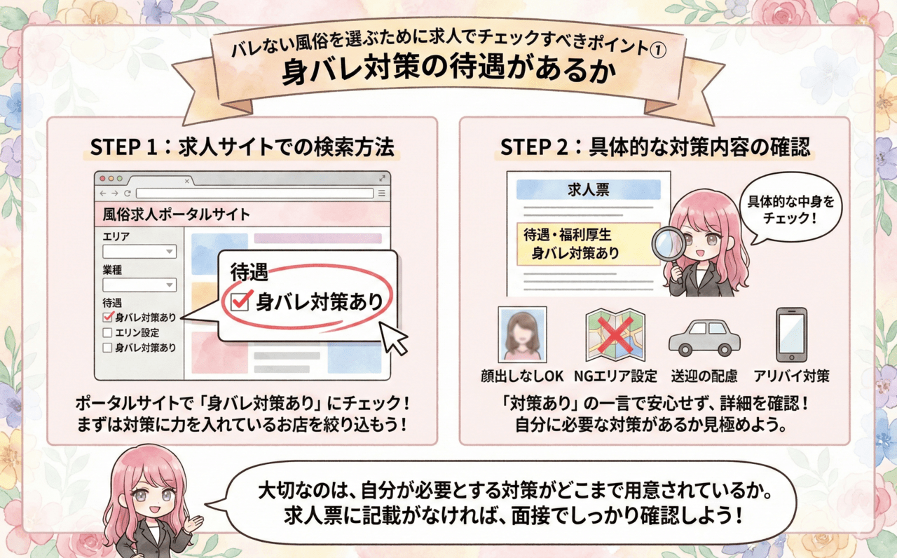 バレない風俗を選ぶために求人でチェックすべきポイント①身バレ対策の待遇があるか