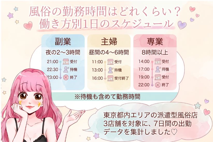 風俗の勤務時間はどれくらい？働き方別1日のスケジュール│ジョシミル
