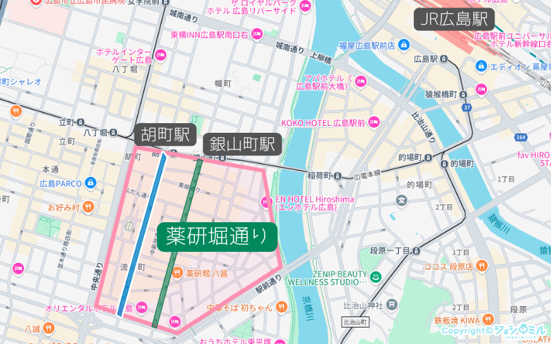 流川エリアの風俗街①薬研堀通り(やげんぼりどおり)