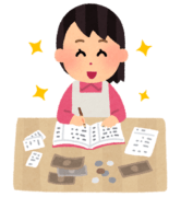 家計簿をつけて喜ぶ女性