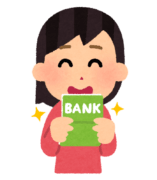 通帳を見て喜ぶ女性