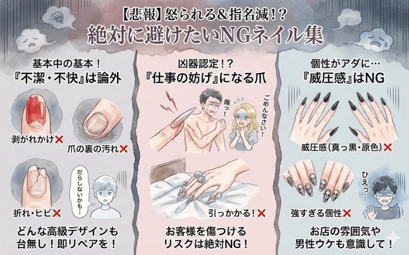 風俗の仕事で「怒られる」「指名減」に繋がるNGネイル