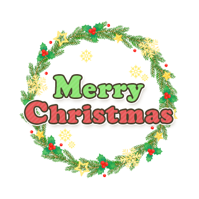 「Merry Christmas」おしゃれリースのスタンプ（クリスマスカラー）