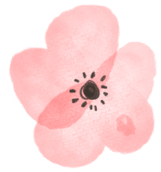 水彩画調の丸めのお花のスタンプ（オレンジ寄りのピンク）